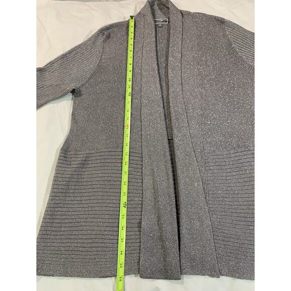 JM Collection Cardigan Women's XL Open Front Gray Silver Sparkle Glitter Stretch - Picture 12 of 13